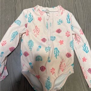 Carter's Cream Swimsuit with Pink and Blue Patterns
